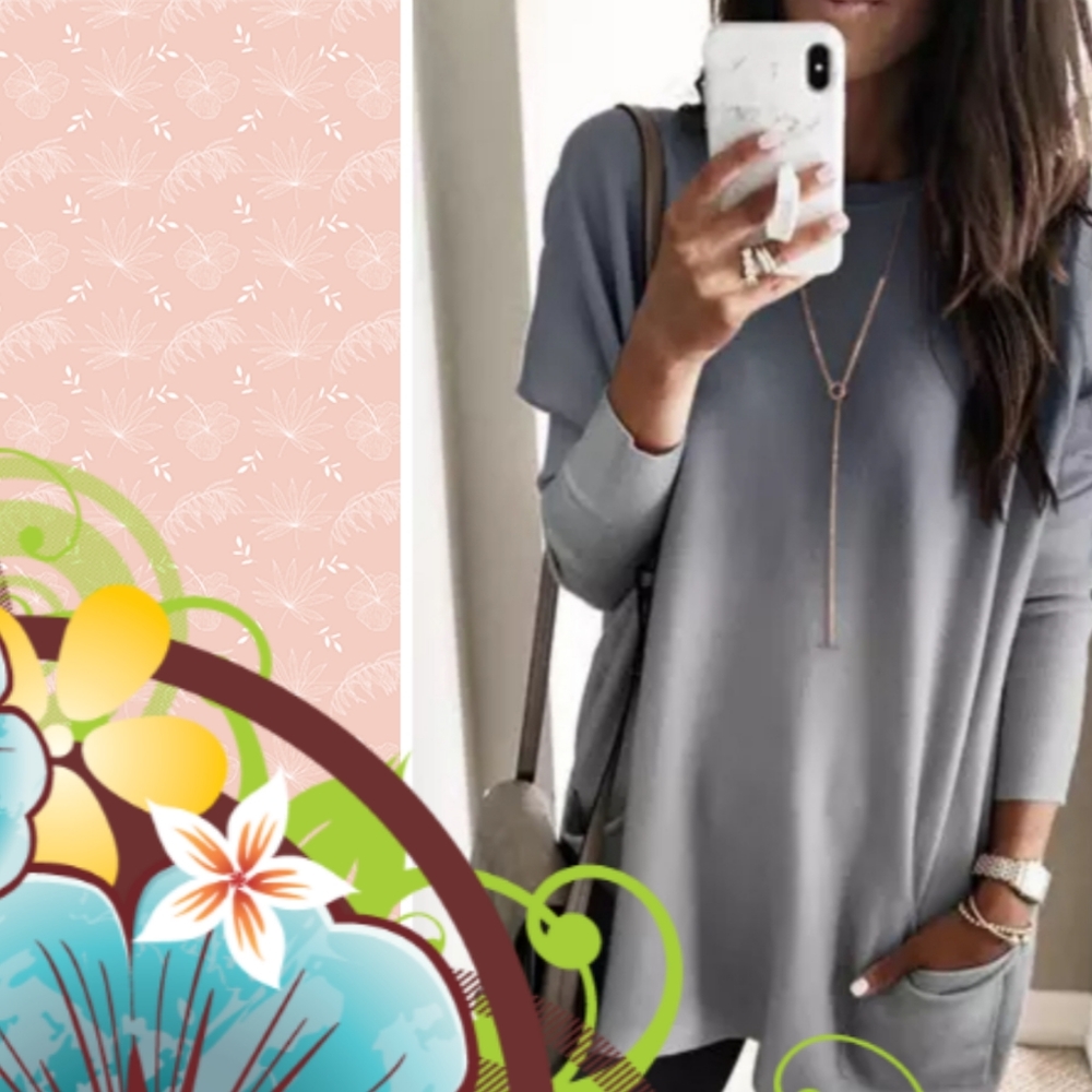 1 Left 👄HP👄New Boutique Gray Pocketed Long Top